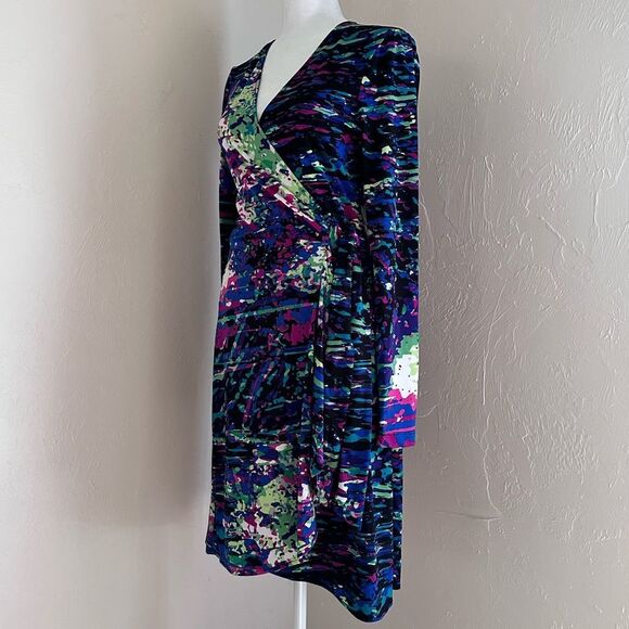BCBGMaxAzria Adele Paint Splatter Multicolor Wrap Dress Size S - Picture 2 of 15